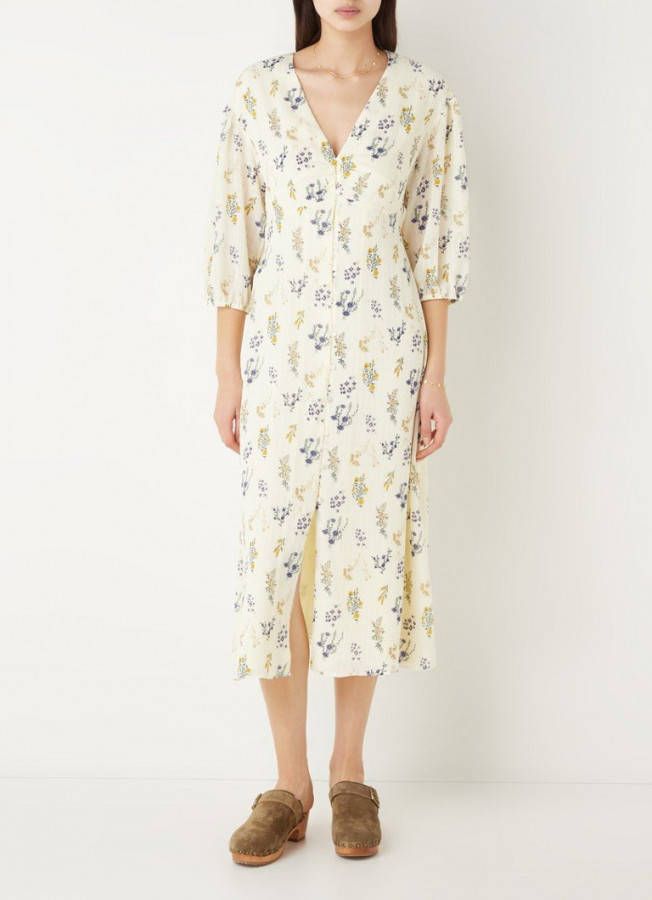 BA&SH Aris midi jurk met bloemenprint en V hals online kopen