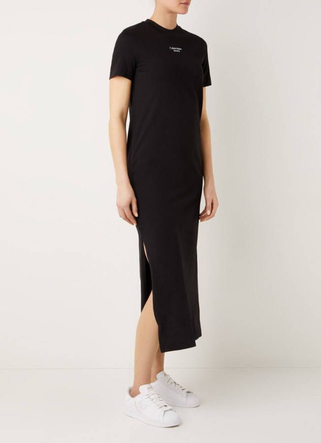 Calvin Klein Zwarte Midi Jurk Stacked Logo T shirt Dress online kopen