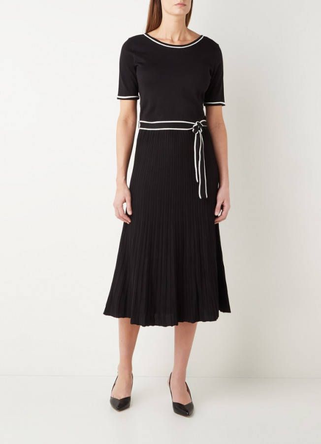 Expresso fijngebreide A lijn jurk met contrastbies en ceintuur zwart/wit online kopen