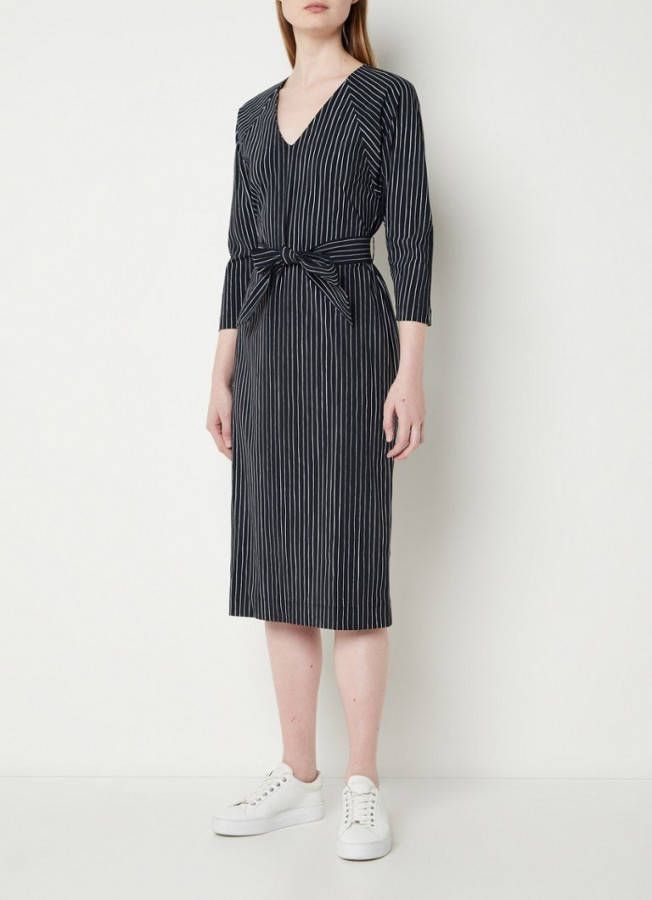 Expresso Midi jurk van travelstof met streepprint en strikceintuur online kopen