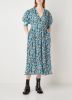 Ganni Pleated Georgette V neck Smock Midi Dress , Blauw, Dames online kopen