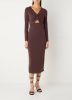 Mango Midi jurk met lange mouwen en uitsnijding in bruin online kopen