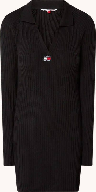 Tommy Jeans Zwarte Mini Jurk Tjw Collar Badge Sweater Dress online kopen