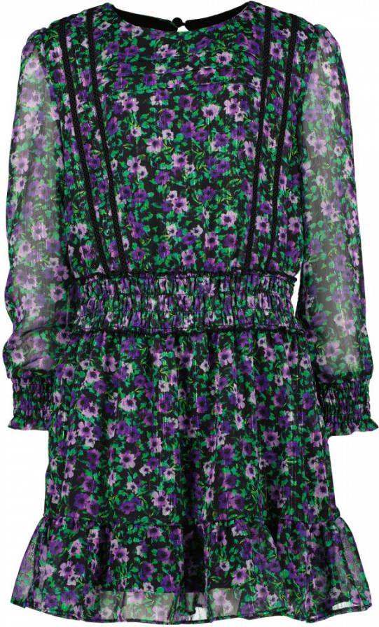 Vingino semi transparante jurk Pelanne met all over print paars/groen/zwart online kopen