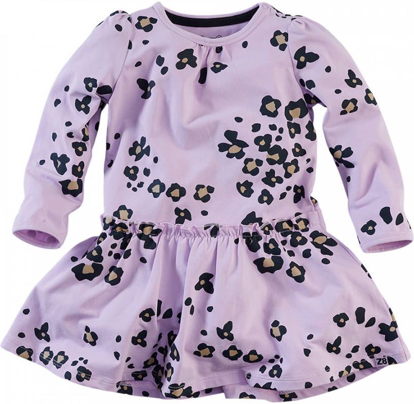 Z8 jurk Naeva met all over print en ruches lila/zwart/zand online kopen