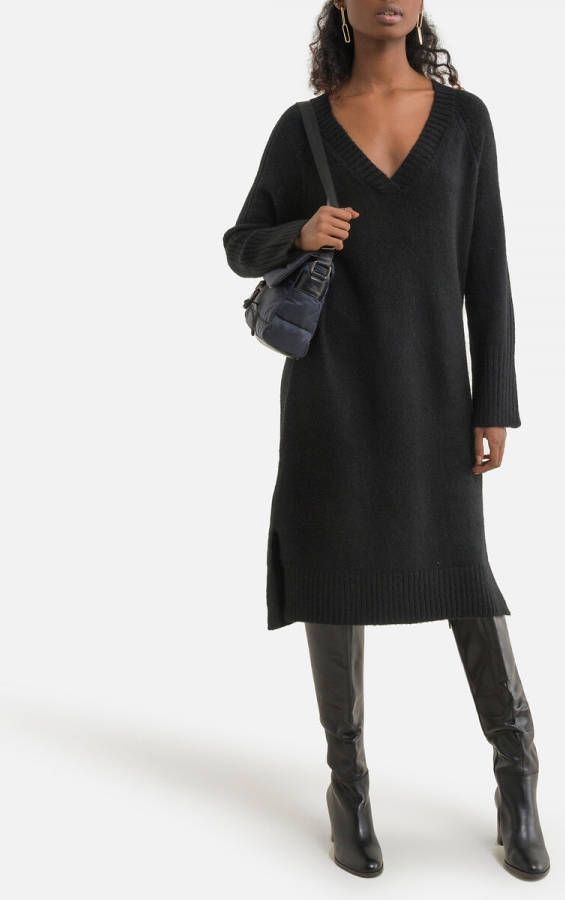 ONLY gemêleerde gebreide jurk ONLMACADAMIA met wol zwart online kopen