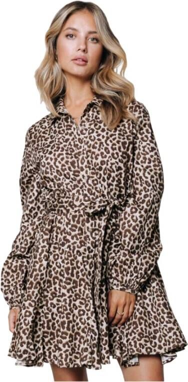 Colourful Rebel Minon mini blousejurk met luipaardprint en strikceintuur online kopen