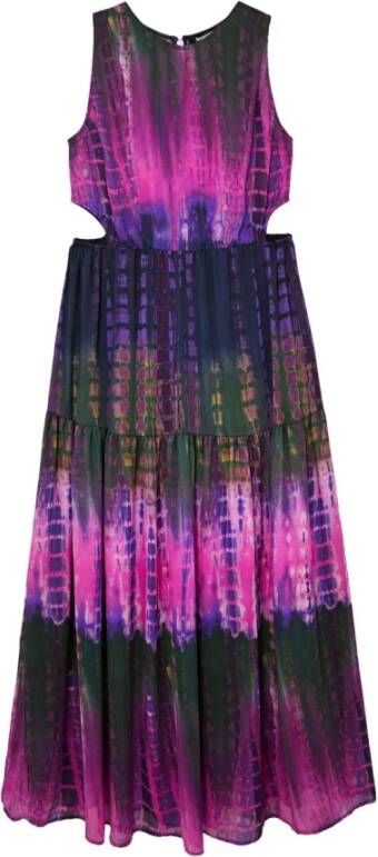 Desigual semi transparante halter maxi jurk met all over print en open detail donkerpaars/fuchsia online kopen