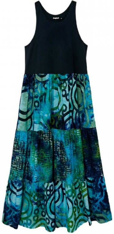 Desigual halter maxi jurk met plooien donkerblauw/groen online kopen