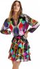 Desigual trapeze jurk met all over print en volant zwart/roze/rood/blauw/groen/wit online kopen