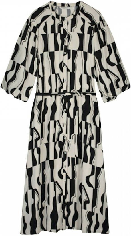 Summum Woman maxi jurk met grafische print en ceintuur ecru/zwart online kopen
