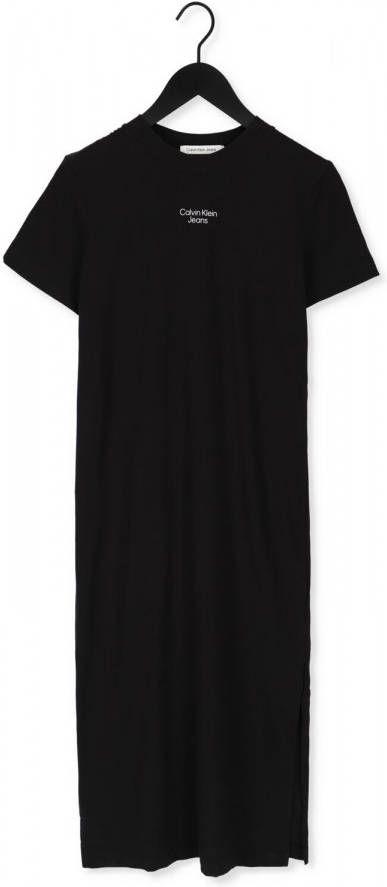 Calvin Klein Zwarte Midi Jurk Stacked Logo T shirt Dress online kopen