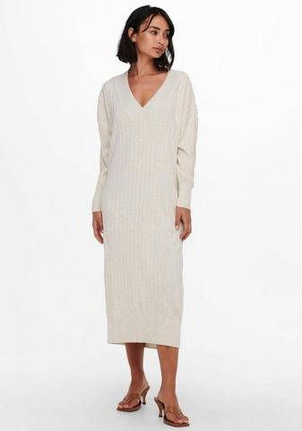 Only Gebreide midi jurk met V hals in wit Neutraal online kopen