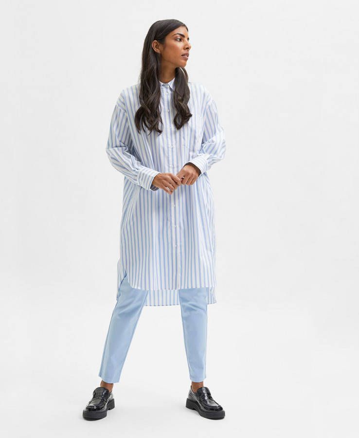 Selected Femme Blauwe Midi Jurk Slfdora Ls Stripped Long Shirt online kopen