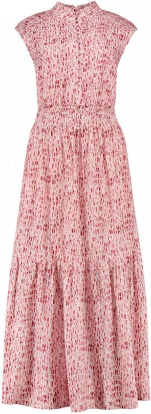 Fifth House maxi jurk Riso met all over print en ruches rood/roze online kopen