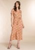 Geisha jurk met bladprint en ceintuur bruin/koraalrood/roze online kopen
