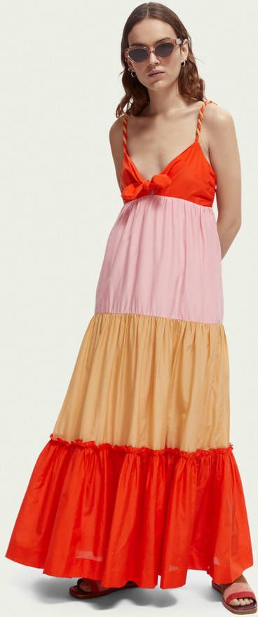 Scotch & Soda Gelaagde maxi jurk in zijdeblend met steekzakken online kopen