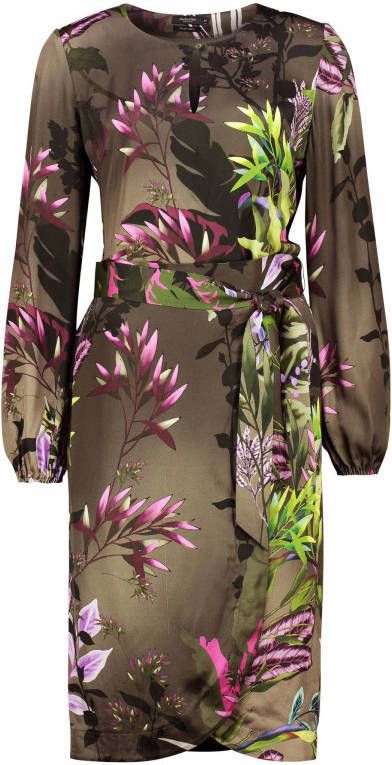 Claudia Sträter jurk met bladprint en open detail bruin/groen/roze online kopen