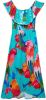 Desigual off shoulder maxi jurk met all over print en volant turquoise/rood/roze online kopen