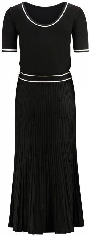 Expresso fijngebreide A lijn jurk met contrastbies en ceintuur zwart/wit online kopen