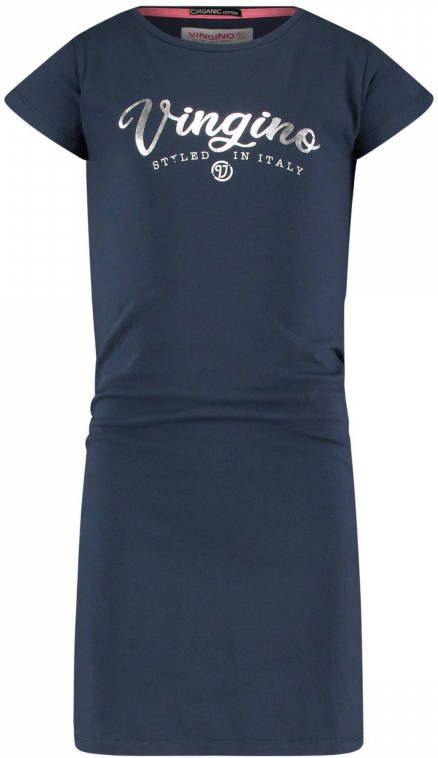 Vingino jurk Essentails Logo meisjes katoen donkerblauw online kopen