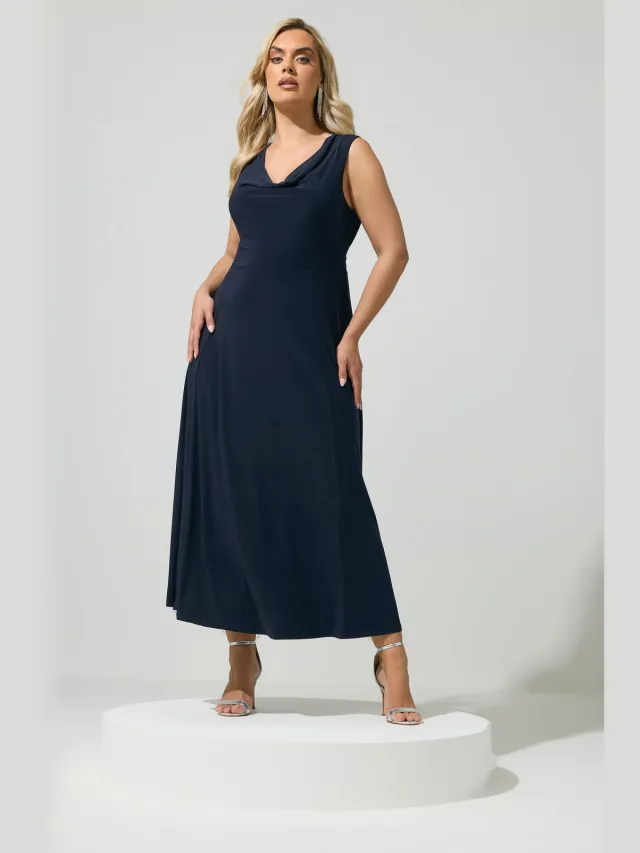 Yours London Yours Marineblauwe Gedrapeerde Maxijurksize 38 Blue