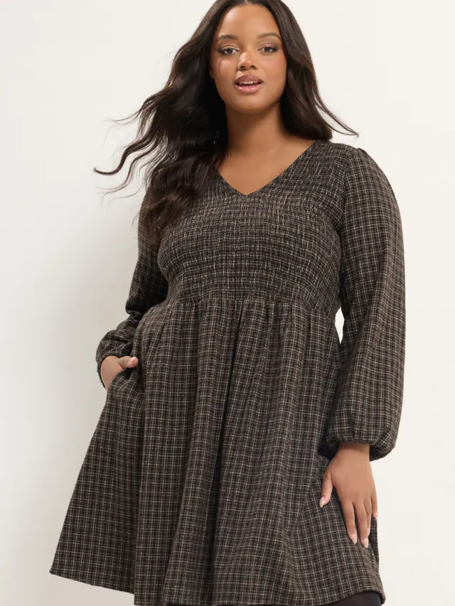 Yours Chocoladebruine Geruite Minijurk-52 Brown
