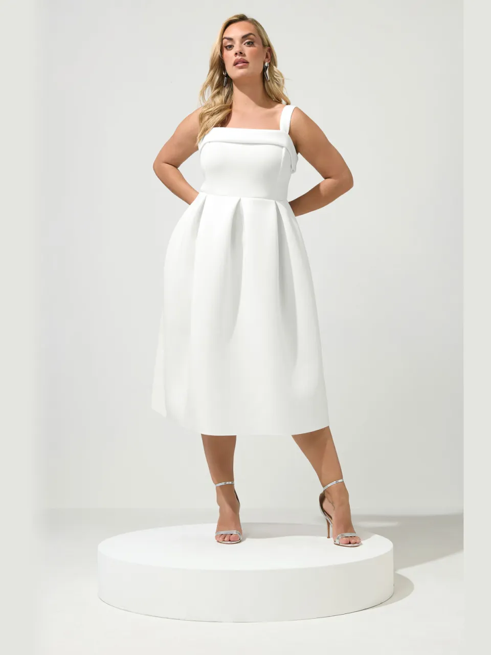 Yours London Witte Midiskaterjurk White