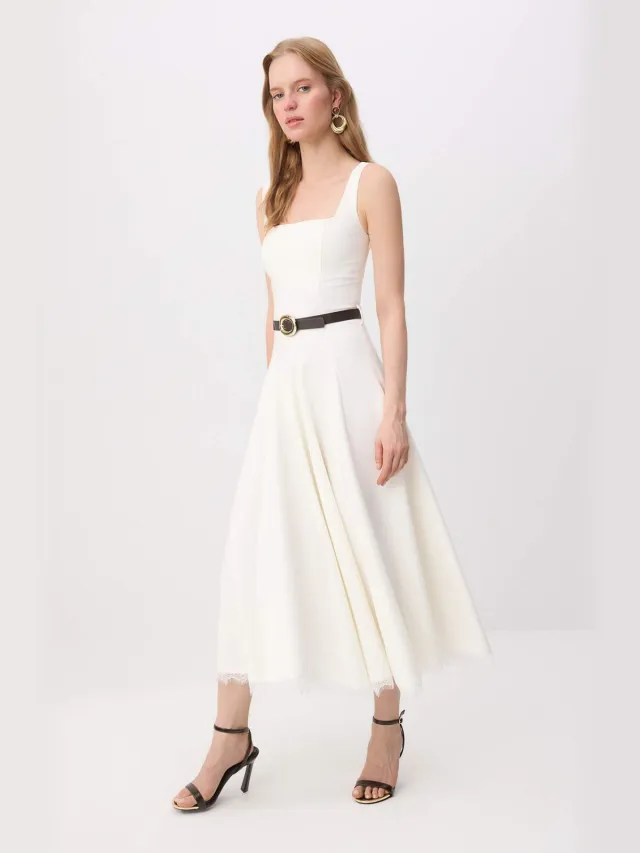 Trendyol TRENDYOLMİLLA Dames Wit Effen Midi Mouwloos Skater Jurken