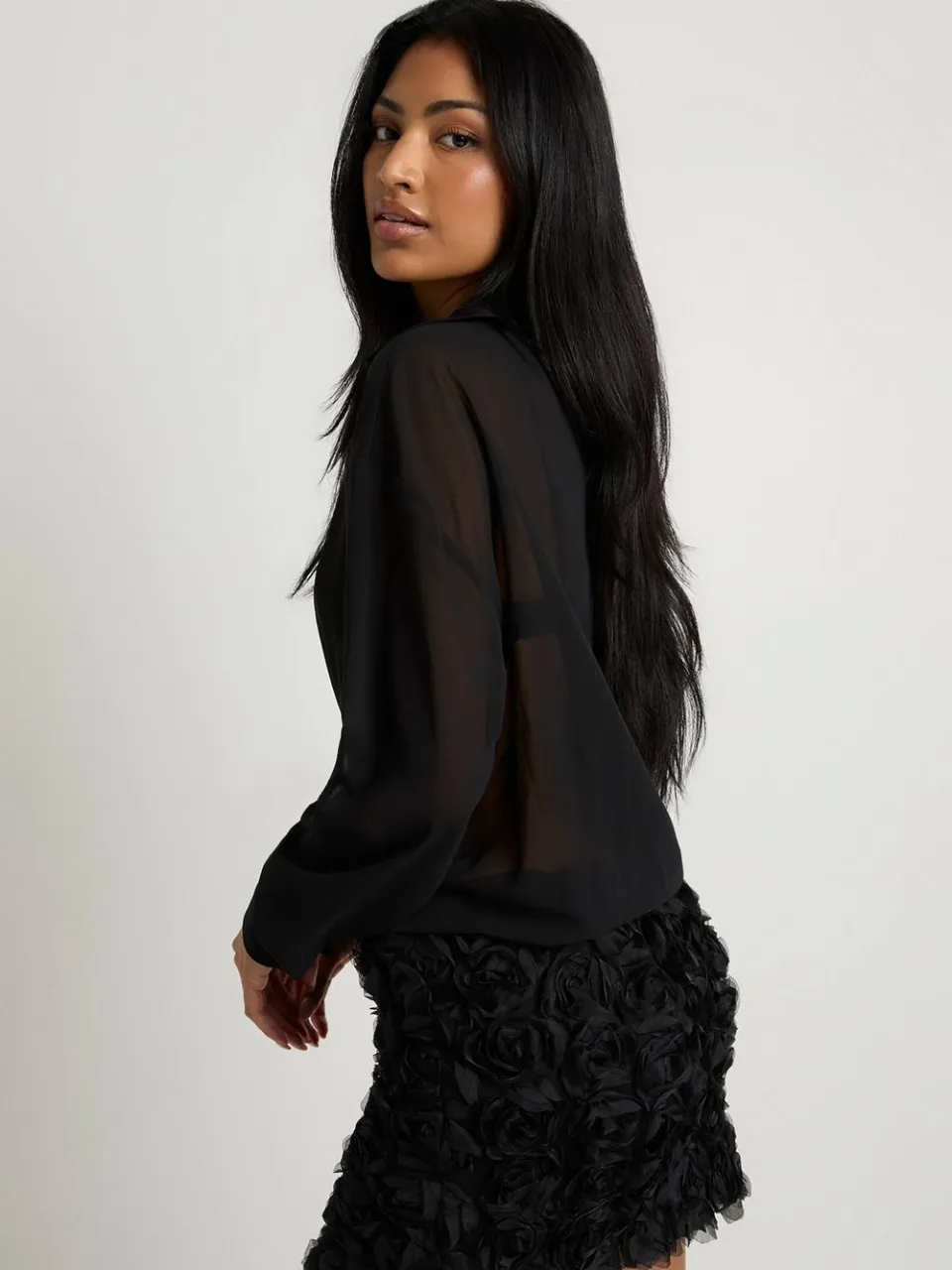 boohoo Dames Roze detail transparante overhemdjurk, foto 3