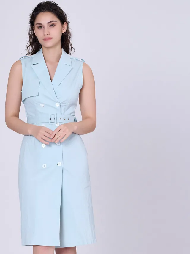 Smart & Joy Trench -stijl mouwloze jurk met dubbele borsten Mint