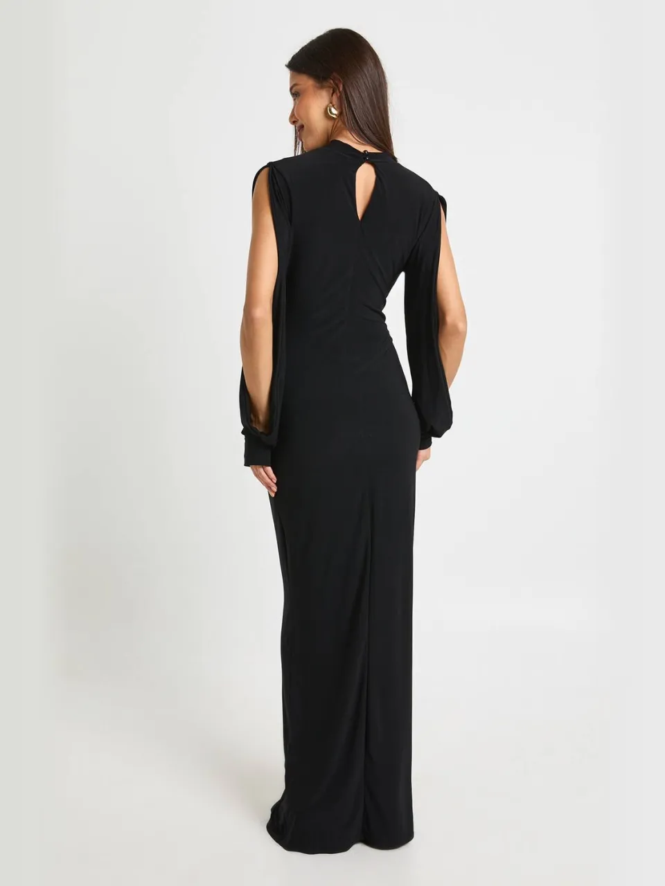 boohoo Dames Choker-hals, lange mouwen, open armdetail midi-jurk zwart, foto 2