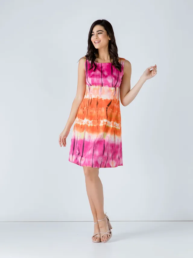 Conquista Multicoloured Empire Line Dress Oranje