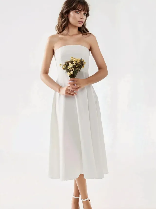 Hiccup Bandeau Midi A-Lijn Jurk Wit