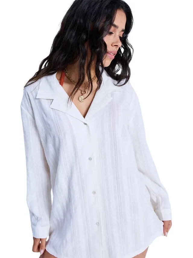 Roxy Sunset Back Lang Mouw Jurk Wit L Vrouw Bright White