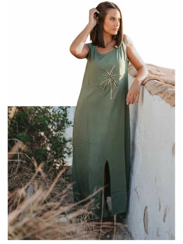 Isla Bonita By Sigris Lange Jurk Isla Bonita By Sigris Lange Midi-Jurk Groen