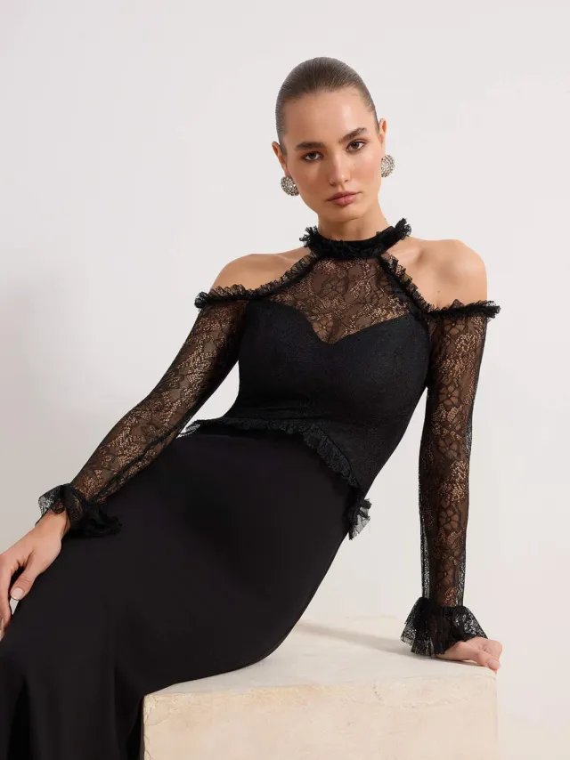 Trendyol TRENDYOLMİLLA Dames Zwart Effen Maxi Lang Diploma-uitreiking / Gala Zeemeermin Avond & Gala Jurk