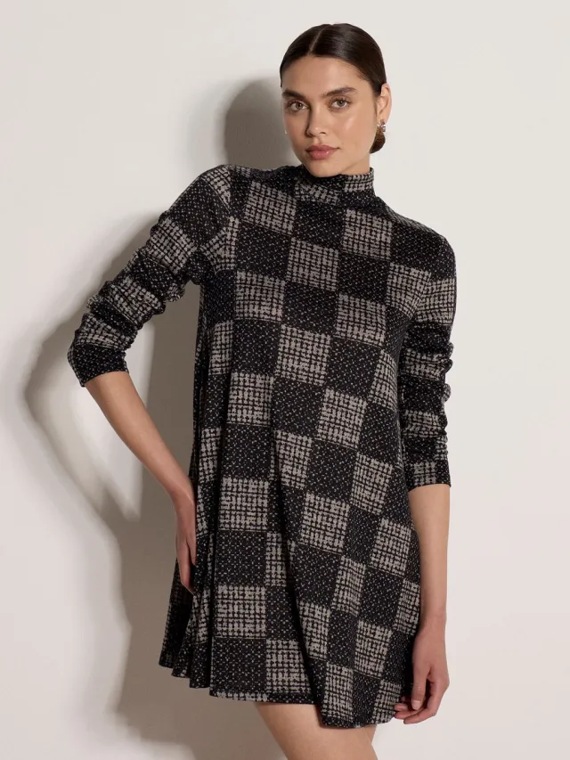 Apricot Mini-jurk met swing-silhouet en gestructureerd ruitpatroon Mocha