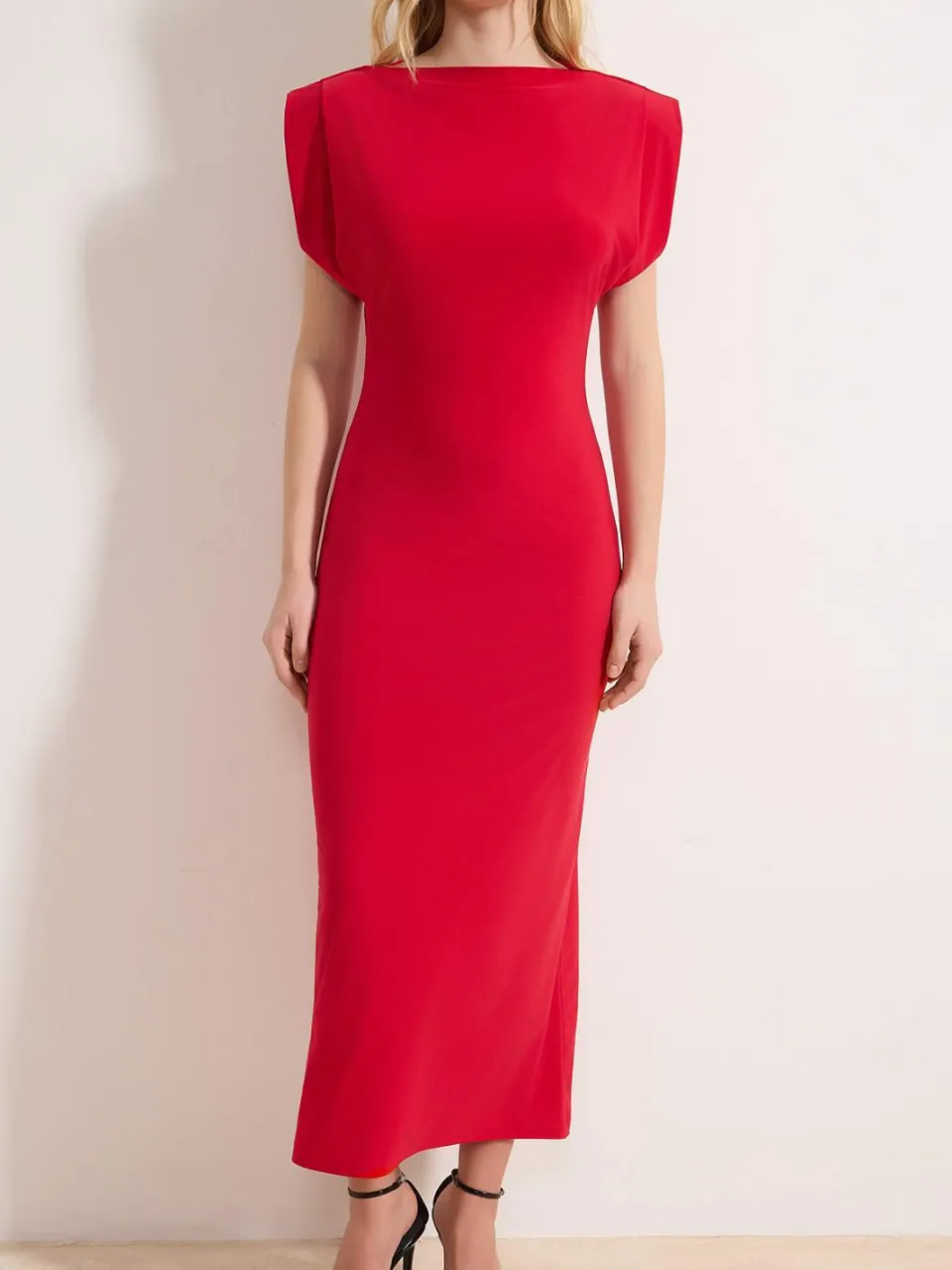 Trendyol TRENDYOLMİLLA Dames Rood Effen Maxi Mouwloos Casual Bodycon Jurken, foto 2
