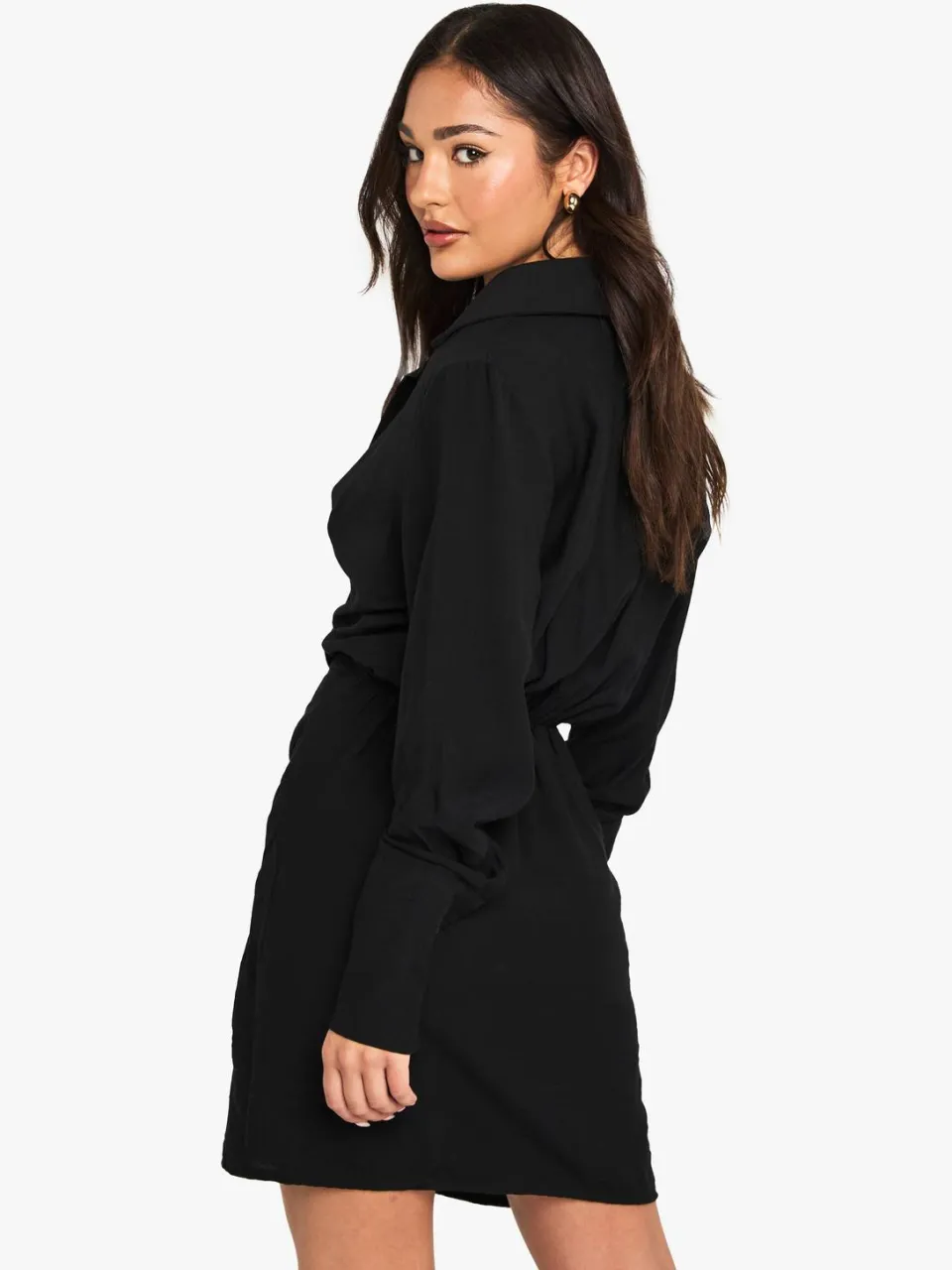 boohoo Dames Lange Jurk met kraag en wikkelontwerp zwart, foto 2