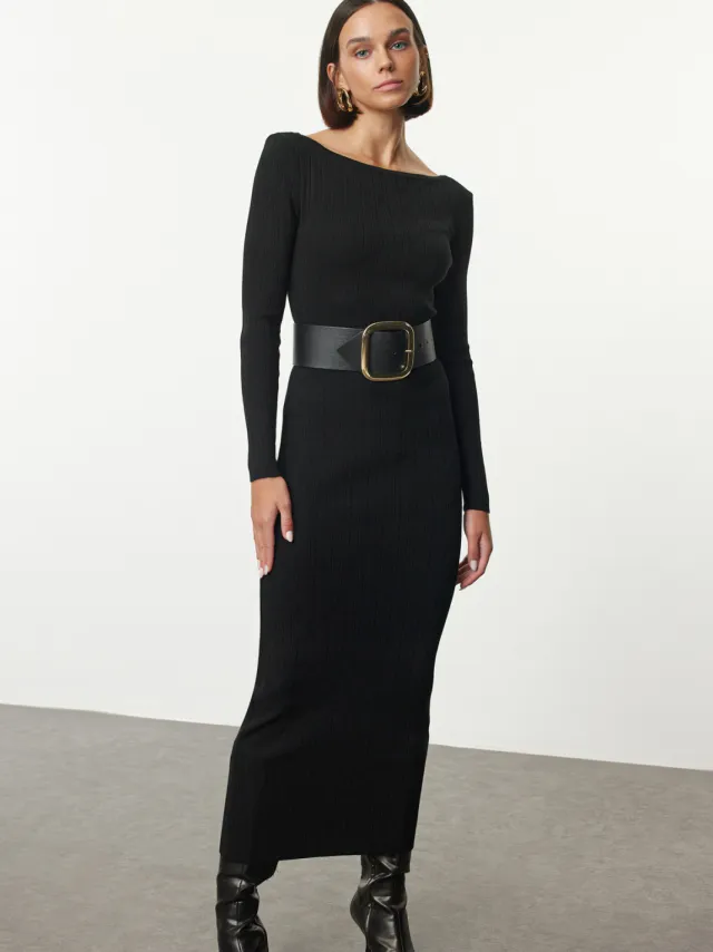 Trendyol TRENDYOLMİLLA Dames Zwart Effen Maxi Lang Avond / Dagelijks Bodycon Jurken, foto 2