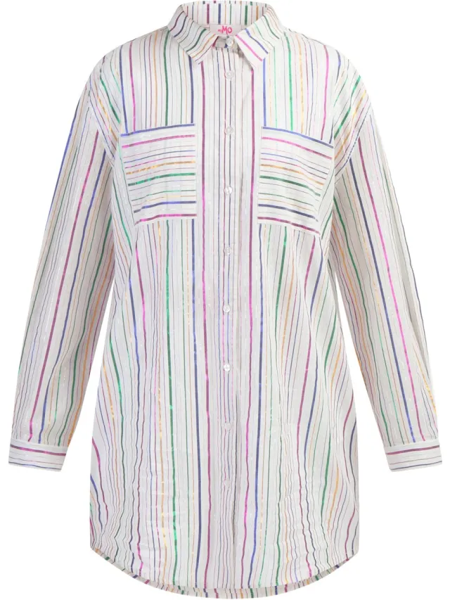 MyMo Overhemd blouse jurk Witte veelkleurige strepen