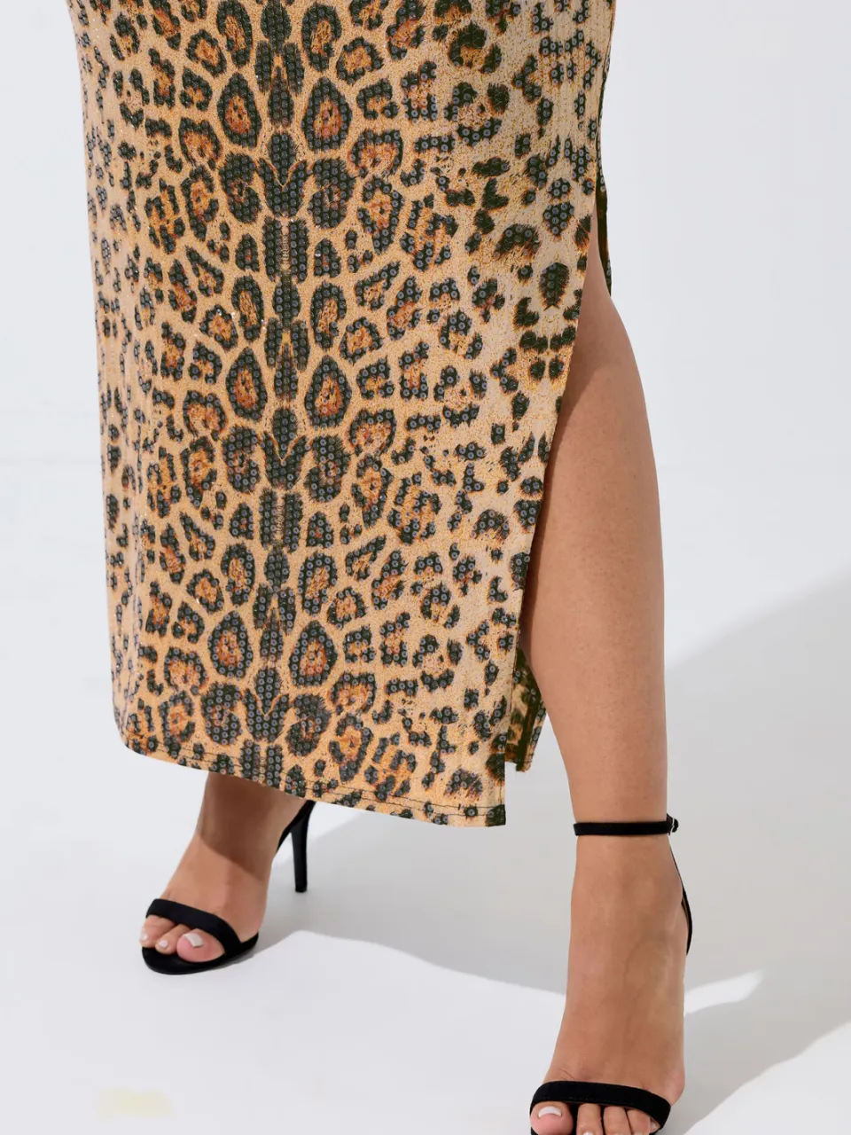 Limited Collection Bruine Luipaardprint Pailletten Maxijurk-52, foto 3