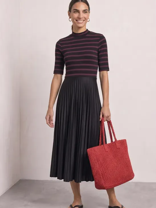 Street One Midi-jurk met geplooide rok en strepen Zwart