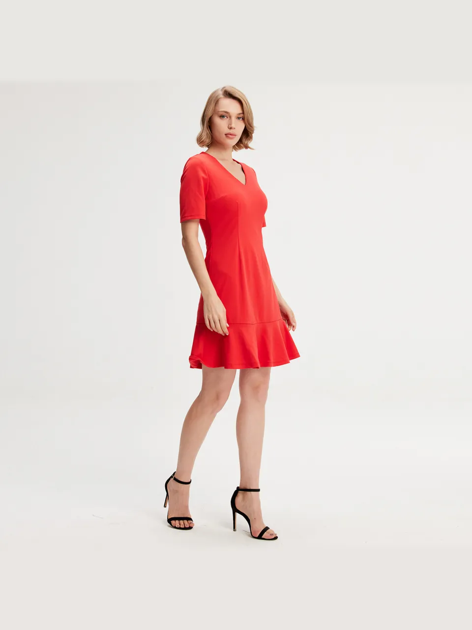 Smart & Joy Minimalistische trapeze jerseyjurk rood, foto 2