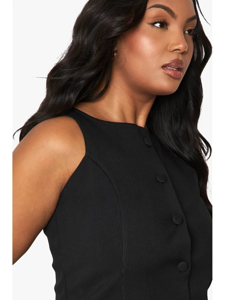 boohoo Dames Plus gestructureerde button-down minijurk zwart, foto 3