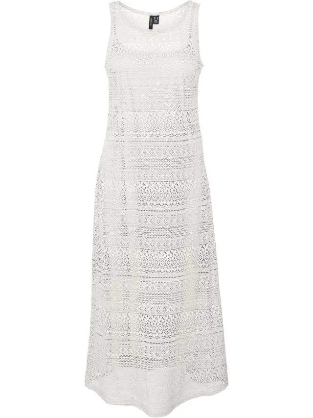 Vero Moda VMHONEY LACE SL 7/8 DRESS WVN GA - Dames - Maxi jurken snow white