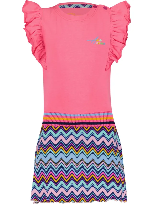 4President Meisjes jurk - Neon Pink/Zigzag AOP - Meisjes jurken