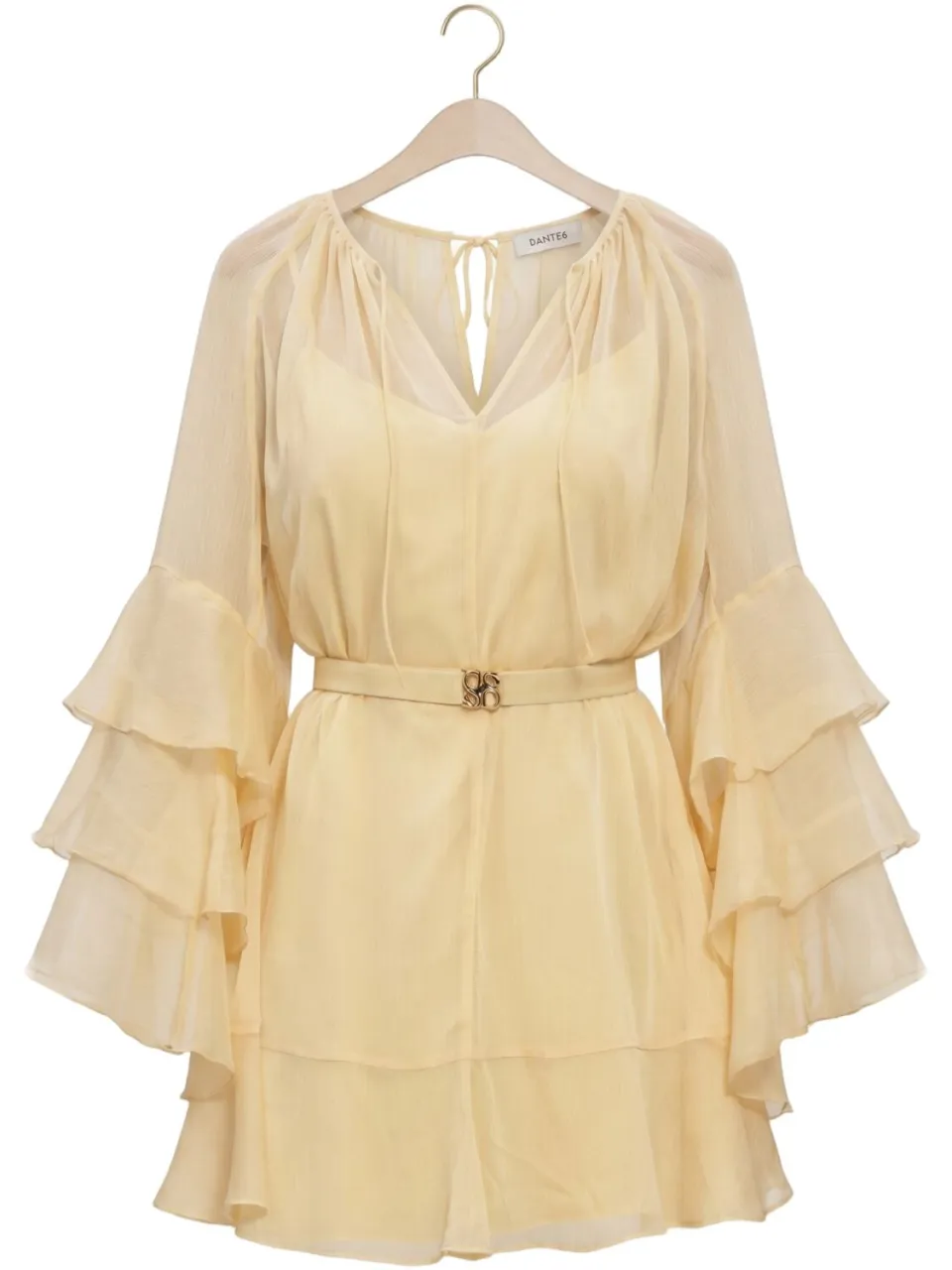 DANTE6 Dames Jurken Solstice Boho Chiffon Short Dress - Geel, foto 2