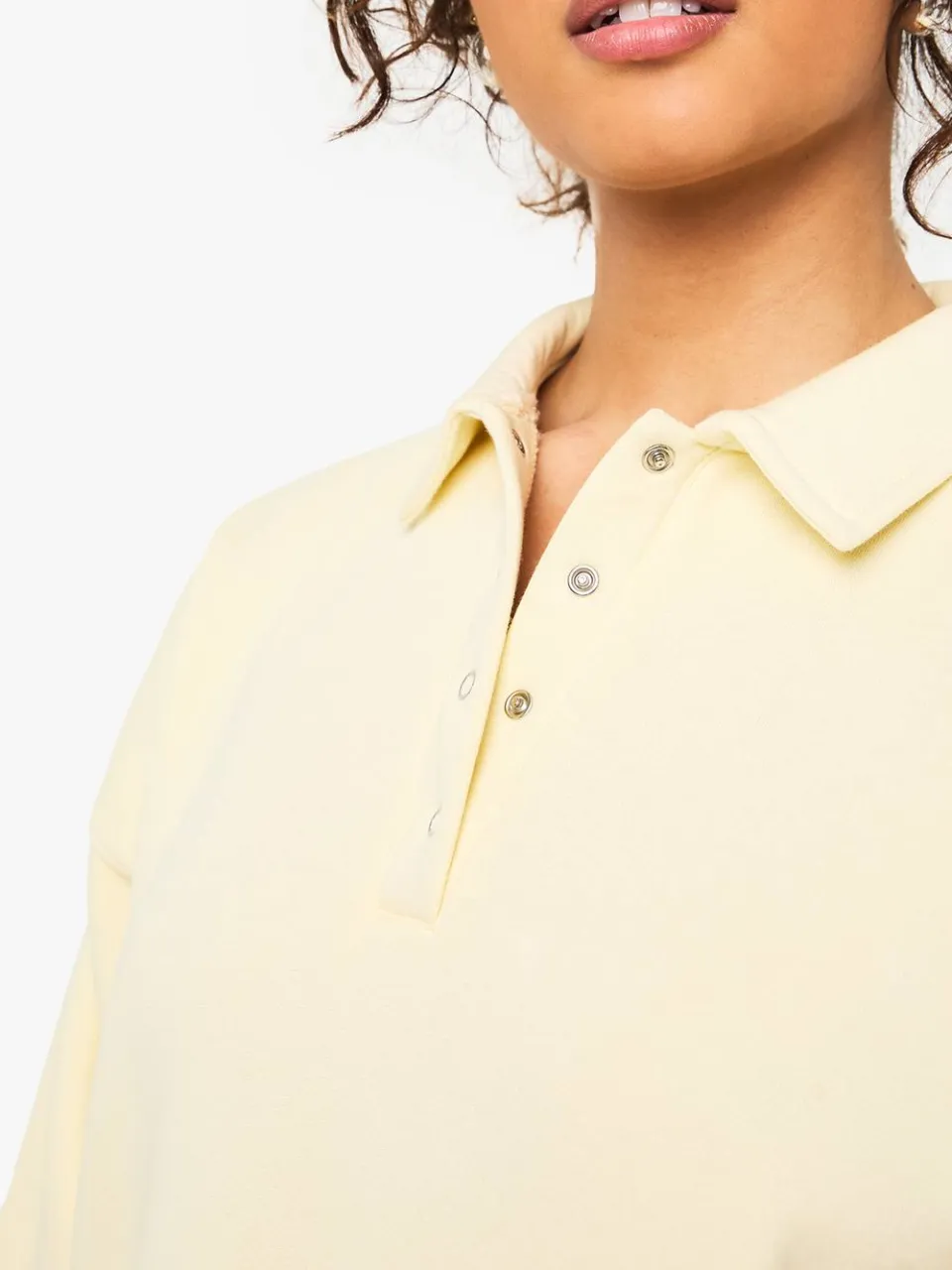 boohoo Dames Long Sleeve Collared Sweat Dress citroen, foto 4